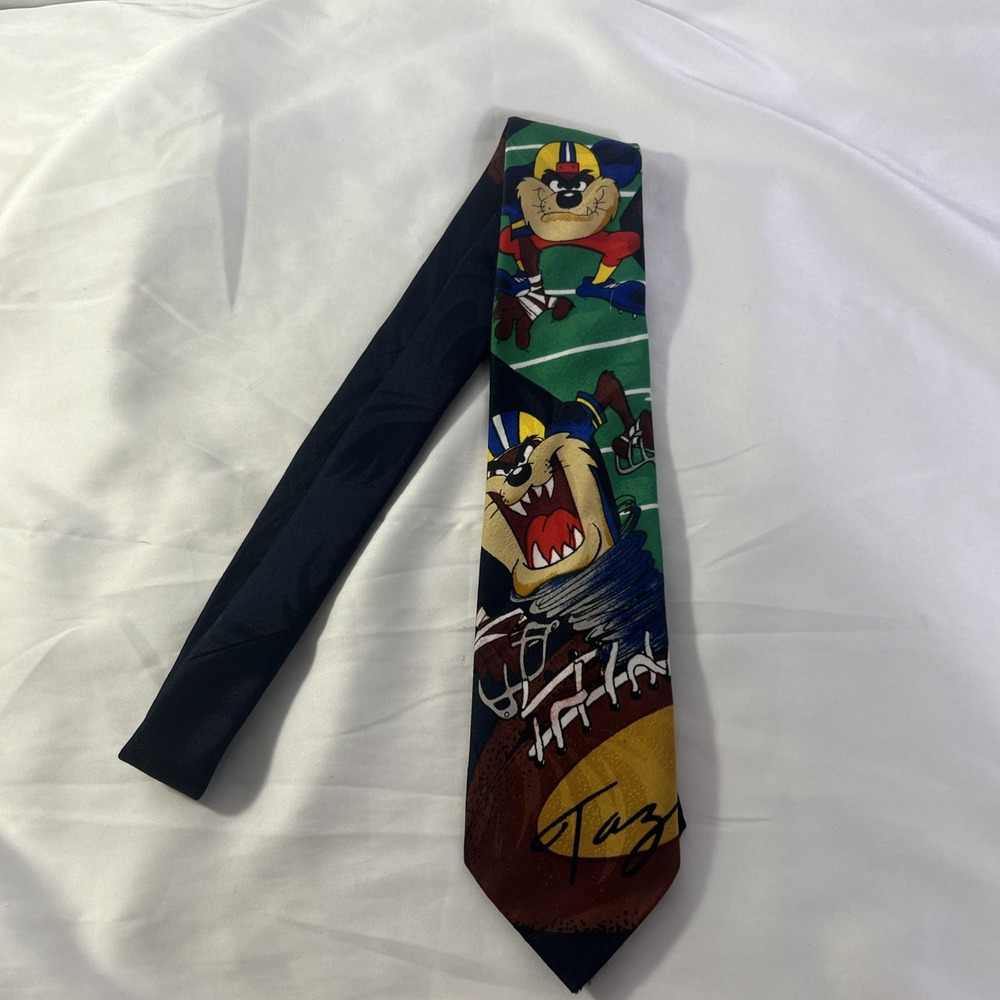 Vintage 90's 1995 Looney Tunes pop Mania Tasmanian Devil Taz Neck‎ Tie Football